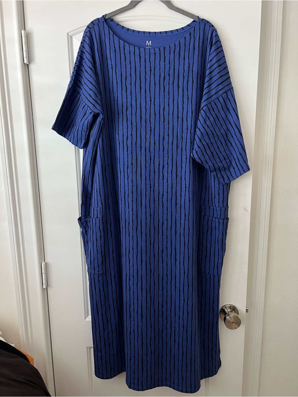 M x Matthildur Icelandic Handmade Blue and Black Stripe Dress H